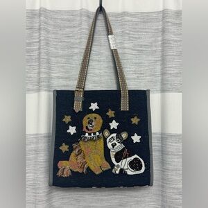 America & Beyond Embellished Fringe Beaded Dog Tote Bag ~ NWT